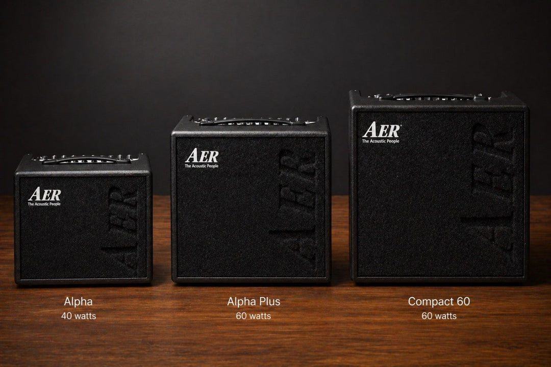 Comparison of AER Alpha, Alpha Plus, and Compact 60 acoustic amplifiers showing size and design differences