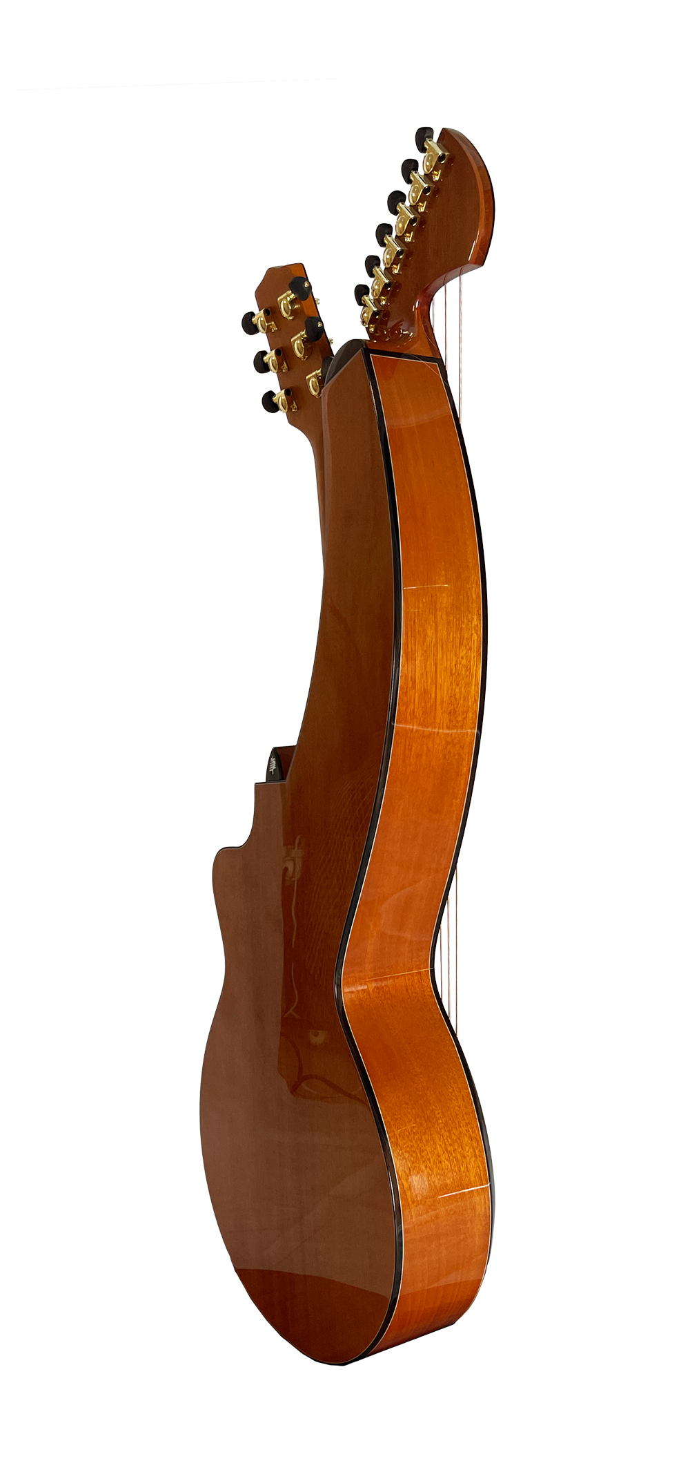 T30HGpc Premium 100% Tropical Mahogany 12 String Parlor sized harp guitar with ebony fretboard, arm bevel and bridge.
