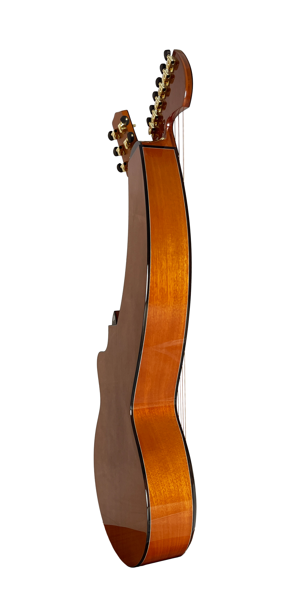 T30HGpc Premium 100% Tropical Mahogany 12 String Parlor sized harp guitar with ebony fretboard, arm bevel and bridge.