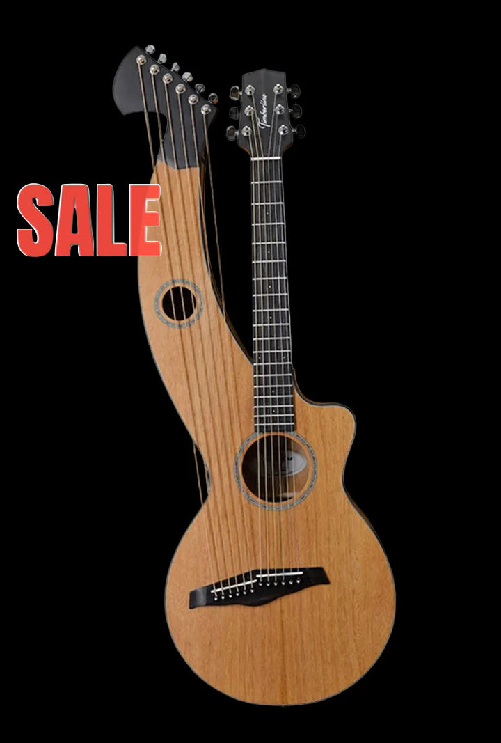 T20HGpc high quality  solid mahogany entry-level 12-string Parlor style harp guitar.