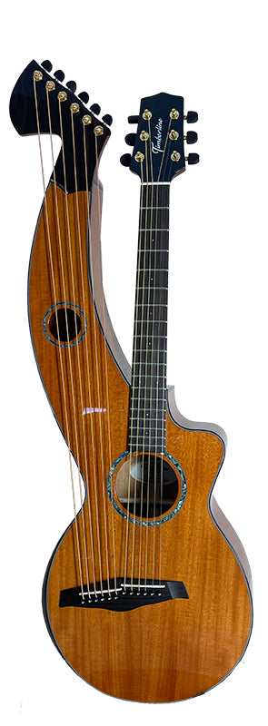 T30HGpc Premium 100% Tropical Mahogany 12 String Parlor sized harp guitar with ebony fretboard, arm bevel and bridge.
