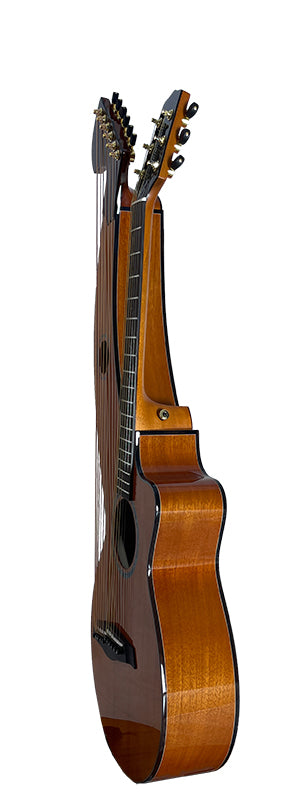 T30HGpc Premium 100% Tropical Mahogany 12 String Parlor sized harp guitar with ebony fretboard, arm bevel and bridge.