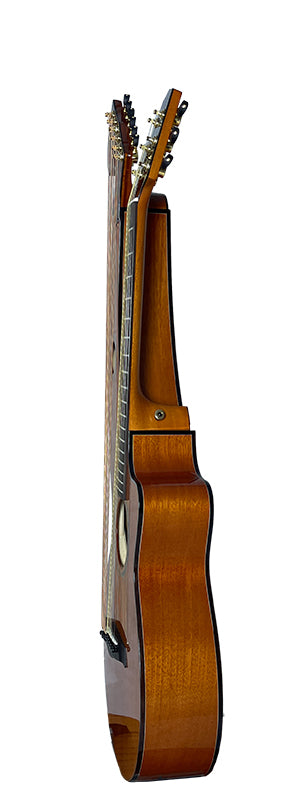 T30HGpc Premium 100% Tropical Mahogany 12 String Parlor sized harp guitar with ebony fretboard, arm bevel and bridge.