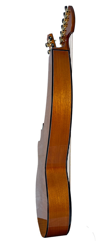 T30HGpc Premium 100% Tropical Mahogany 12 String Parlor sized harp guitar with ebony fretboard, arm bevel and bridge.