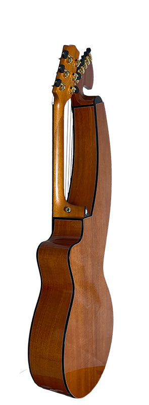 T30HGpc Premium 100% Tropical Mahogany 12 String Parlor sized harp guitar with ebony fretboard, arm bevel and bridge.