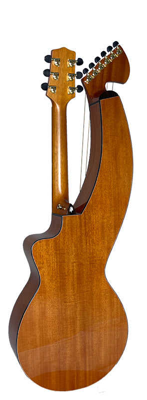 T30HGpc Premium 100% Tropical Mahogany 12 String Parlor sized harp guitar with ebony fretboard, arm bevel and bridge.
