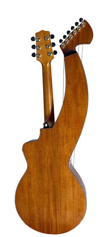 T30HGpc Premium 100% Tropical Mahogany 12 String Parlor sized harp guitar with ebony fretboard, arm bevel and bridge.