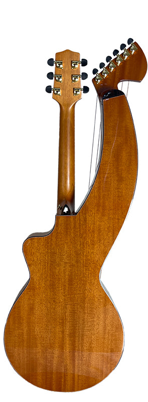 T30HGpc Premium 100% Tropical Mahogany 12 String Parlor sized harp guitar with ebony fretboard, arm bevel and bridge.