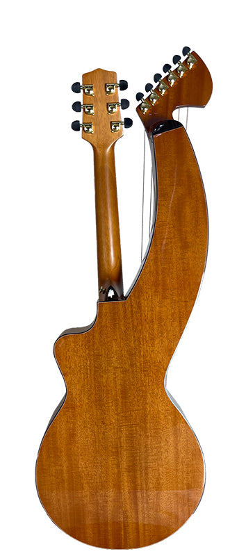 T30HGpc Premium 100% Tropical Mahogany 12 String Parlor sized harp guitar with ebony fretboard, arm bevel and bridge.