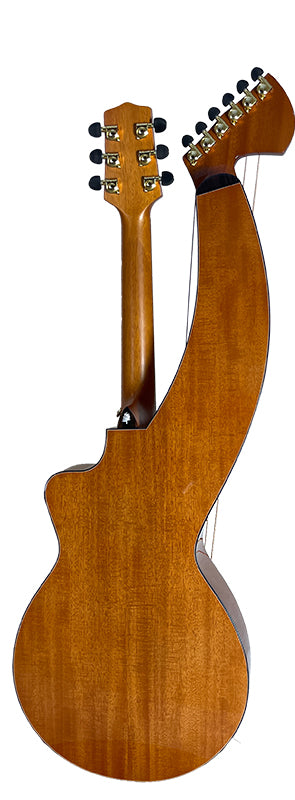 T30HGpc Premium 100% Tropical Mahogany 12 String Parlor sized harp guitar with ebony fretboard, arm bevel and bridge.