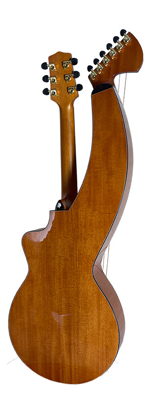 T30HGpc Premium 100% Tropical Mahogany 12 String Parlor sized harp guitar with ebony fretboard, arm bevel and bridge.