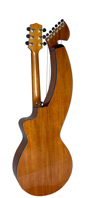 T30HGpc Premium 100% Tropical Mahogany 12 String Parlor sized harp guitar with ebony fretboard, arm bevel and bridge.