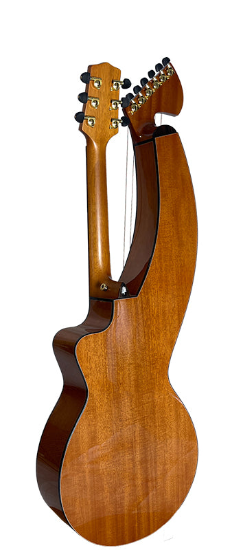 T30HGpc Premium 100% Tropical Mahogany 12 String Parlor sized harp guitar with ebony fretboard, arm bevel and bridge.