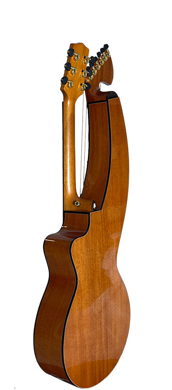 T30HGpc Premium 100% Tropical Mahogany 12 String Parlor sized harp guitar with ebony fretboard, arm bevel and bridge.