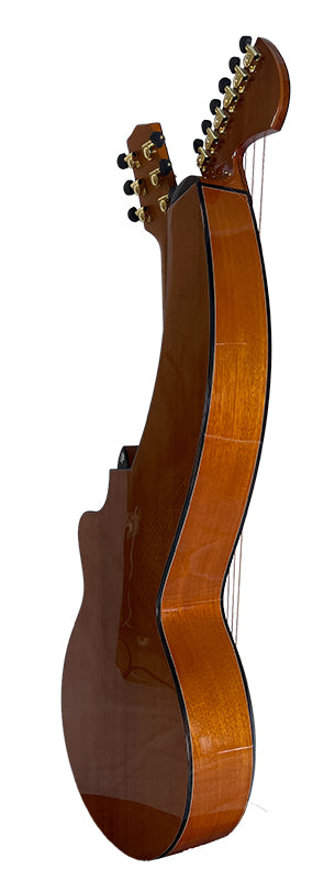T30HGpc Premium 100% Tropical Mahogany 12 String Parlor sized harp guitar with ebony fretboard, arm bevel and bridge.