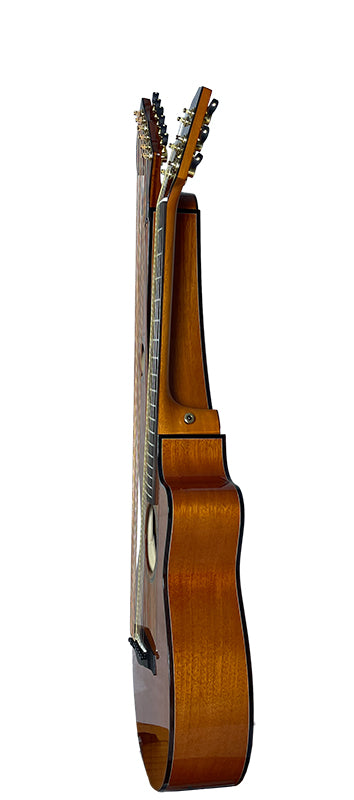 T30HGpc Premium 100% Tropical Mahogany 12 String Parlor sized harp guitar with ebony fretboard, arm bevel and bridge.
