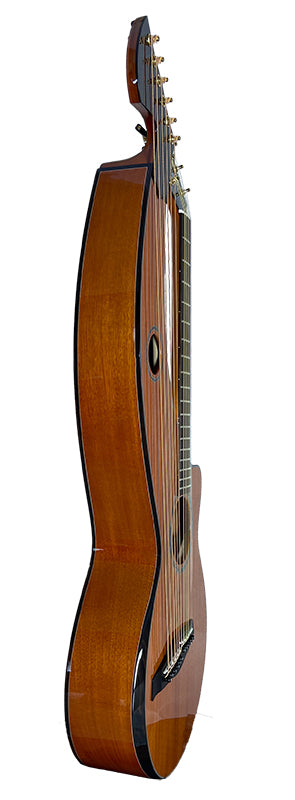 T30HGpc Premium 100% Tropical Mahogany 12 String Parlor sized harp guitar with ebony fretboard, arm bevel and bridge.
