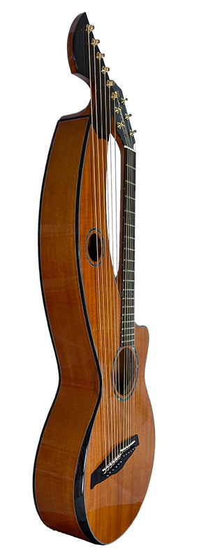 T30HGpc Premium 100% Tropical Mahogany 12 String Parlor sized harp guitar with ebony fretboard, arm bevel and bridge.