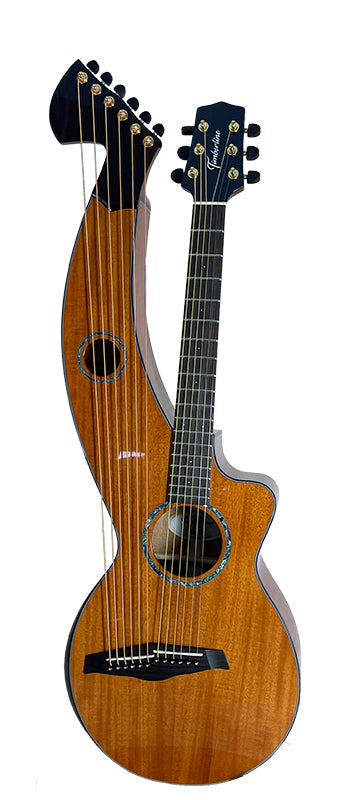 T30HGpc Premium 100% Tropical Mahogany 12 String Parlor sized harp guitar with ebony fretboard, arm bevel and bridge.
