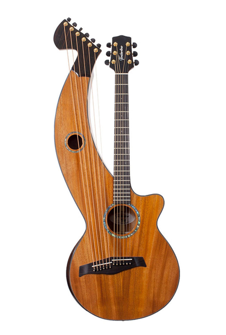 T30HGc Premium 100% Tropical Mahogany 12 String Full Sized Auditorium harp guitar with ebony fretboard, arm bevel  and bridge.