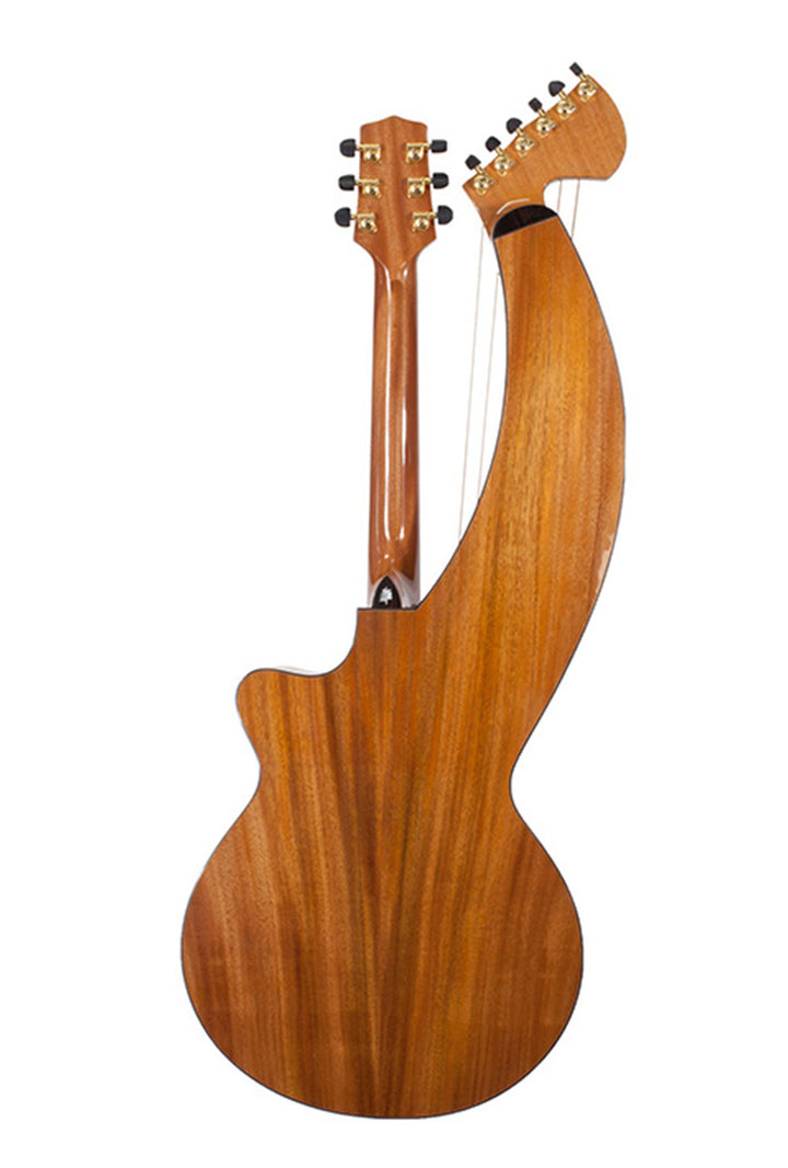 T30HGc Premium 100% Tropical Mahogany 12 String Full Sized Auditorium harp guitar with ebony fretboard, arm bevel  and bridge.