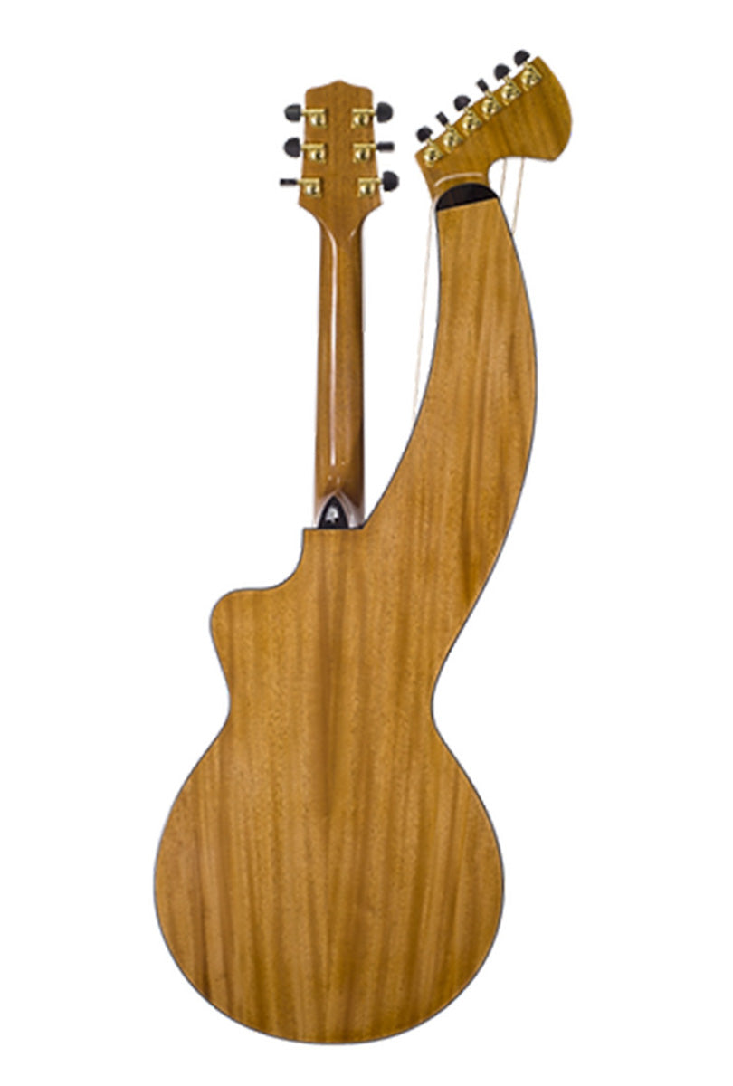 T30HGpc Premium 100% Tropical Mahogany 12 String Parlor sized harp guitar with ebony fretboard, arm bevel and bridge.