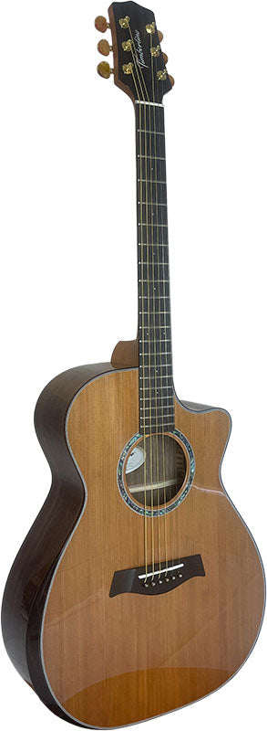 T75GAc Solid Silkwood Grand Auditorium with Ebony Arm Bevel and Red Cedar Top