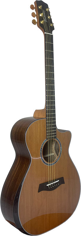 T75GAc Solid Silkwood Grand Auditorium with Ebony Arm Bevel and Red Cedar Top