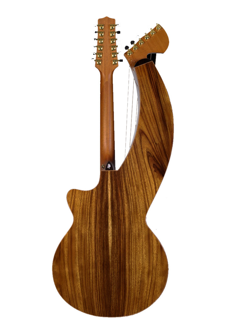 T80/18HGc Premium 100% Solid Sungai body with Silkwood top. An 18 String Full Sized Auditorium harp guitar with Maccssar ebony arm bevel, fretboard and bridge.