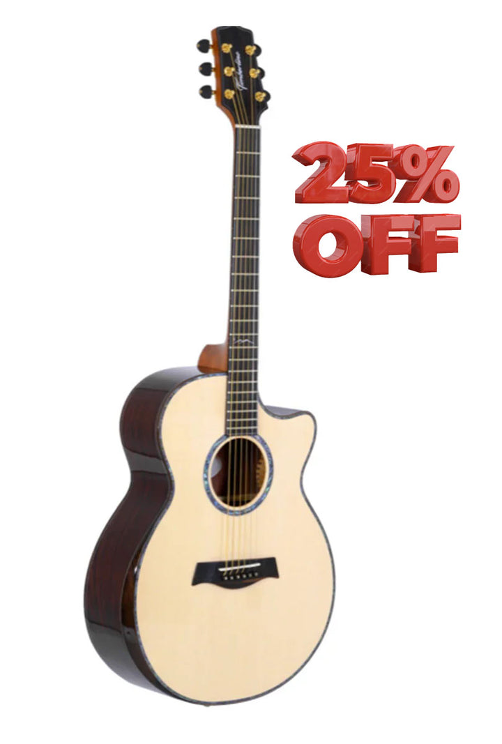 T80Ac Solid Rosewood Auditorium with Macassar Ebony Arm Bevel and solid Engelmann Spruce