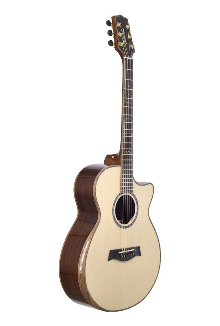 T90Ac Solid Premium Silkwood Auditorium with Solid Englemann Spruce top and Macassar Ebony Arm Bevel